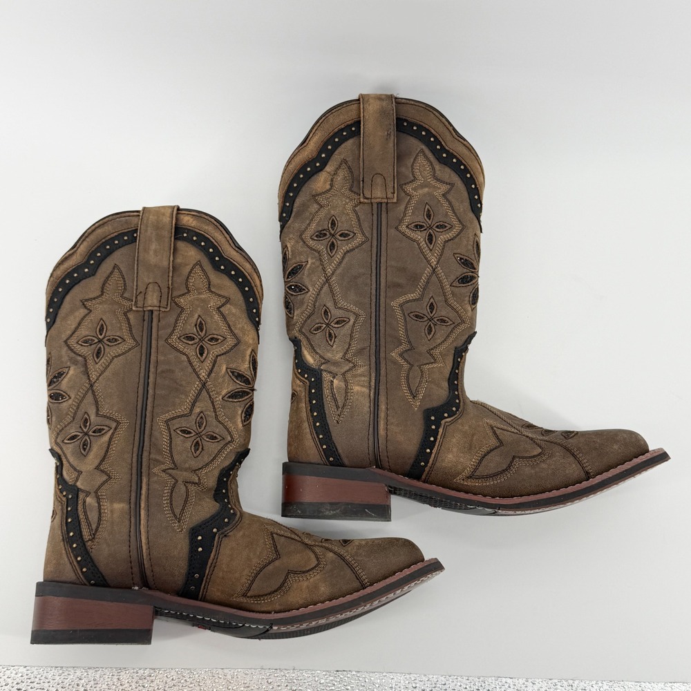 Laredo 5844 Womens Bouquet Square Toe Western Boot Honey Leather Studded 8 M - Picture 5 of 16